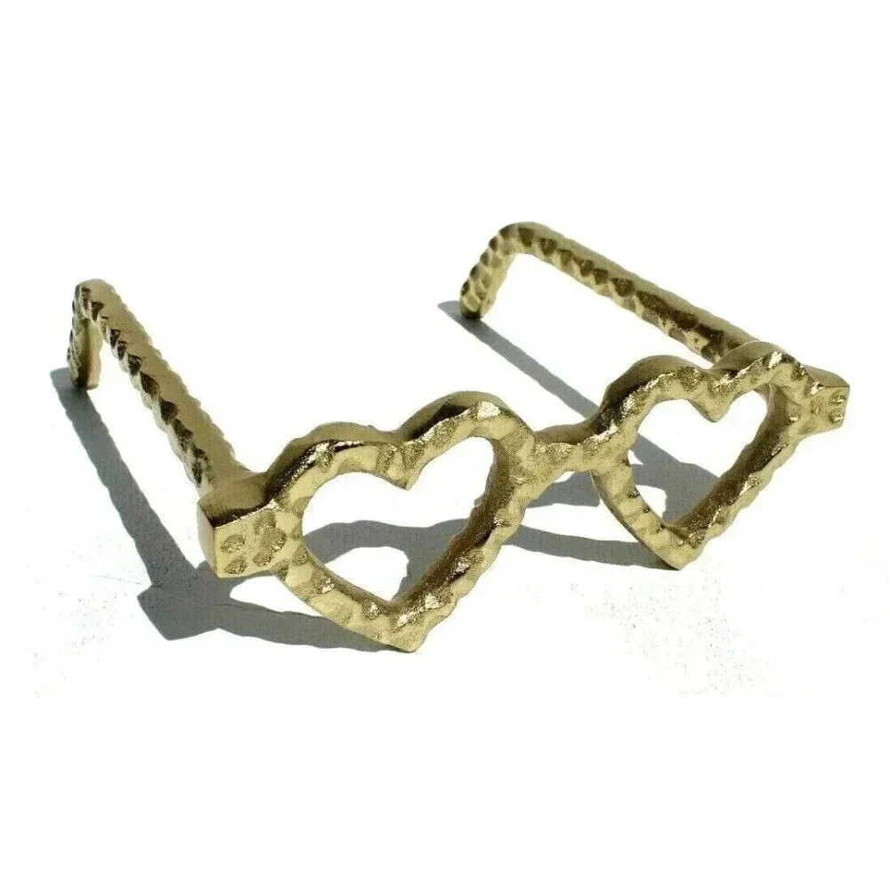 New Large Metal GOLD Heart Shaped Reading Glass Frames Figurine Home Decor